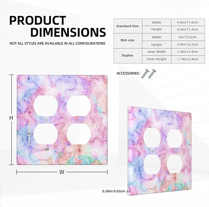 Decorative Outlet Covers Pink Purple Gold Abstract Marble Texture 2 Gang Double Duplex Light Switch Cover Wall Plates Electrical Socket Cover Art Faceplate for Bedroom Bathroom