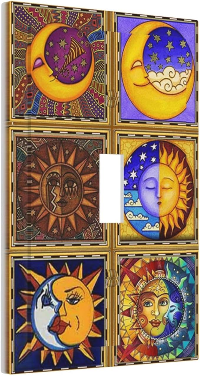 Mexican Talavera Tiles Star Pattern Celestials Theme Print Decorative Light Switch Cover 1 Gang Single Toggle Device Electrical Faceplate Switchplates Decorator Outlet Wall Plate for Kitchen Home