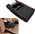 Car Center Console Cover, Upgrade 5-in-1 Genuine Leather Thickened Armrest Box, Armrest Storage Box with Cup, Universal Car Accessories Interior Organizers, for Most Cars (Black & Red)