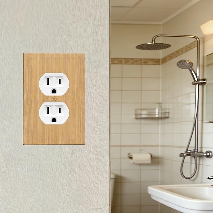 Rustic Woodgrain Duplex Wall Plate - 1-Gang Standard US Size Minimalist Farmhouse Wooden Outlet Covers for Home Decor