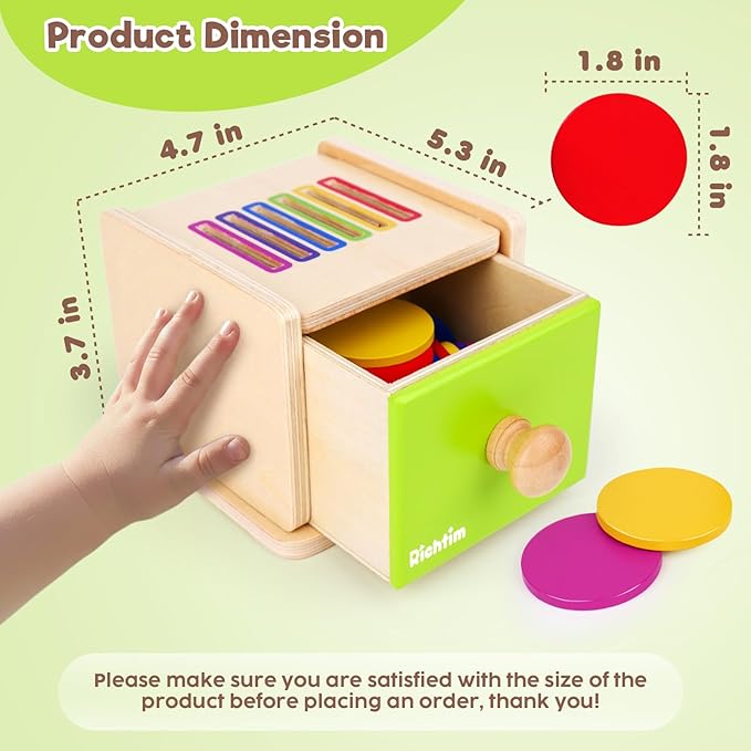 Montessori Toys for 1-3 Year Old: Color Sorting Wooden Drawer Box Toy for Toddlers, Object Permanence and Fine Motor Sensory Toy, 12-18 Months Busy Board Matching Game for Baby Boys and Girls Gifts