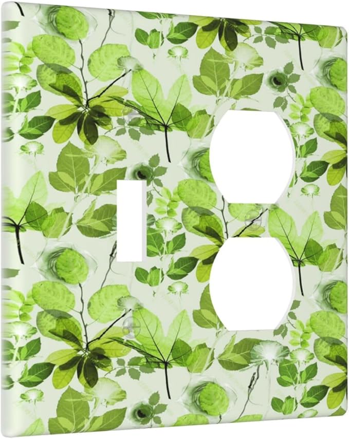 Green Leaves Spring Plant Floral Wallplates 1 Toggle 1 Duplex Switch Plate Electrical GFCI Faceplate Decorative Light Switch Covers for Bed Room Living Room Decor