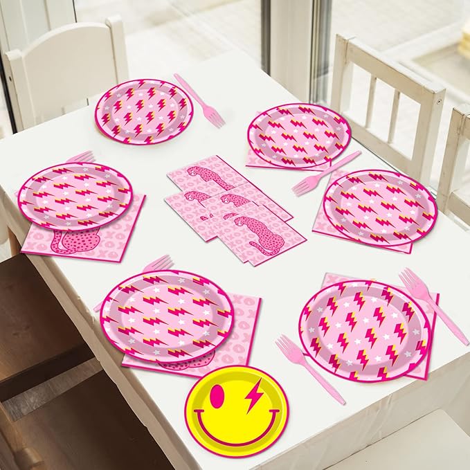 100 Pcs Preppy Party Plates Napkins Forks Supplies Set Disposable Tableware Paper Plates Dinnerware Y2K Girl Bachelorette Party Decoration Favors Serves 25
