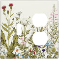 Country Spring Wildflower Floral 2 Gang Combo Device 1-Toggle 1-Duplex Outlet Light Switch Cover Colorful Vintage Flowers Blossom Nature Combination Single Toggle/Receptacle Outlet Wall Plate Covers