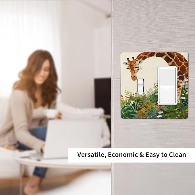 Giraffe Single Toggle Rocker Combination Wall Plate Decorative 2 Gang Light Switch Covers Electrical Switchplate Home Decorate Faceplat for Bathroom Bedroom Kitchen Room 4.5 x 4.5 Inch