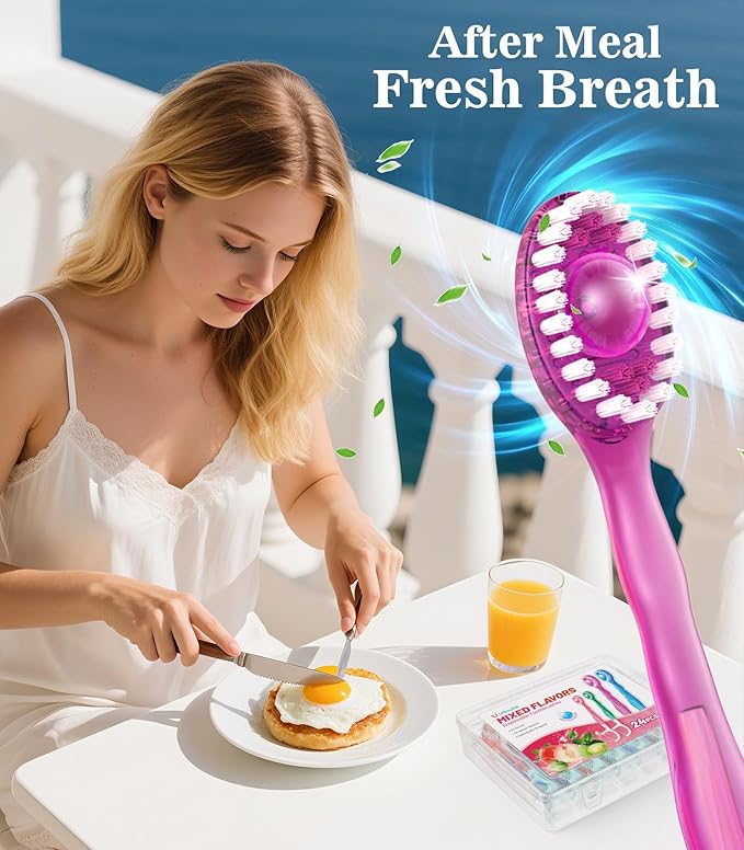 24 Pack 5-in-1 Disposable Toothbrushes with Toothpaste, Floss, Pick & Tongue Scraper, Portable Mini Toothbrush Travel Set for Kids Adults, Individually Wrapped, Work Camping, Mixed Flavor
