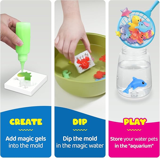 Magic Water Elf Toy Craft Kits for Kids, DIY Your Own Aqua Fairy Water Pets & Squishy Maker Toys with 10 Magic Gels and 8 Molds, Art Supplies Arts and Crafts for Kids Boys and Girls Ages 4-8 6-8