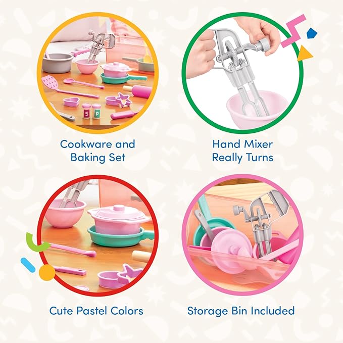 Battat – Play Circle – Cooking & Baking Playset – Hand Mixer, Rolling Pin, Ladle, Spatulas & More – Storage Bin – Kitchen & Cooking Toys for Kids – 3+ Years– Dinner for Eight Cookware