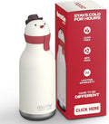 asobu Bestie Bottle Insulated Stainless Steel Water Bottle with Detachable Soft Animal Head Fun Drinking For Kids and Teens with Flexible Reusable Straw 16 Ounce (SNOWMAN)
