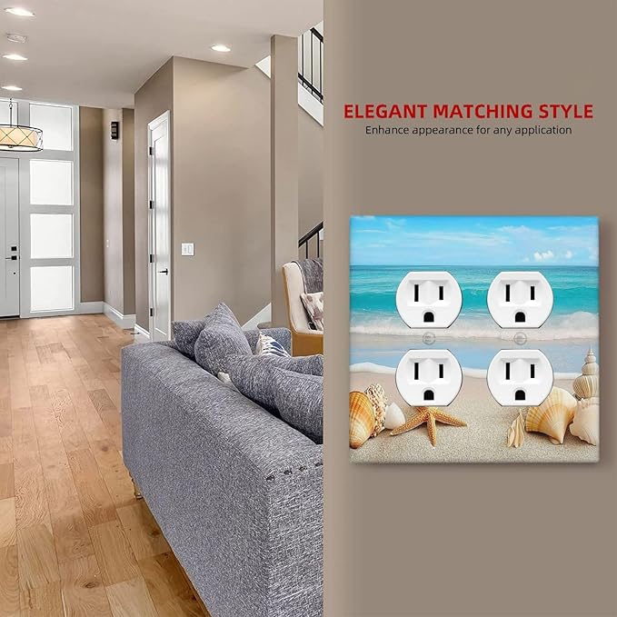 Outlet Covers Seashells Beach Starfish Scallop 2 Gang Double Duplex Decorative Light Switch Covers Electrical Wallplates Socket Faceplate For Bathroom Home Decor