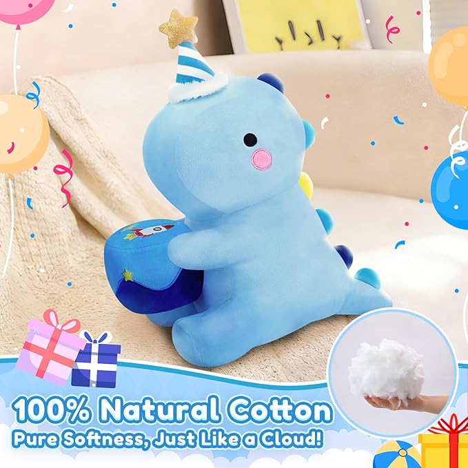 SQEQE Dinosaur Stuffed Animal, Cute Dinosaur Plush Toys with Cake, Dino Plushies Anniversary Birthday Gift for Her Girls Boys Boyfriend Girlfriend(Blue,12 inch)