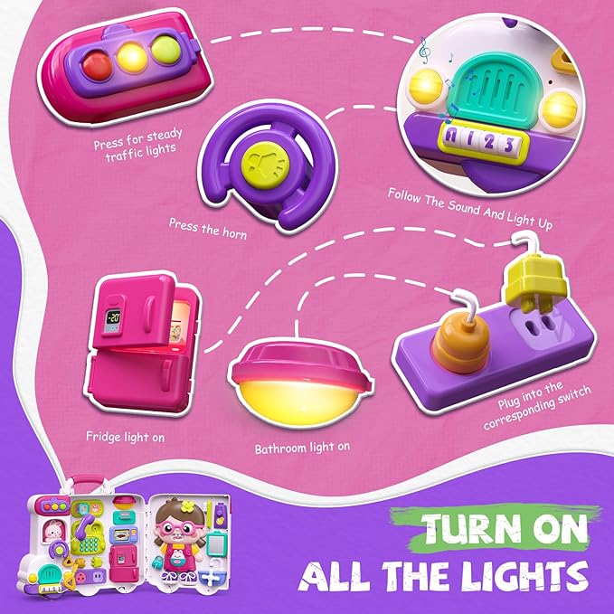 Vanvimen Toys for 1 Year Old Girl, Ideals Gifts for 1 Year Old Girl, 54-in-1 English & Spanish Baby Busy Board Montessori Toys, Montessori Busy Board Toys for 1 Year Old, Toddler Girl Toys Gifts