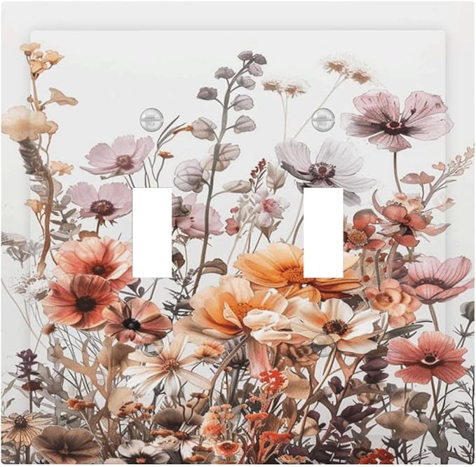 Boho Nursery Wildflower Flora Vintage Flower Decorative Switch Plates 2 Gang Double Toggle Outlet Light Switch Cover Wall Plate Electrical Faceplate for Bedroom Living Room Decor