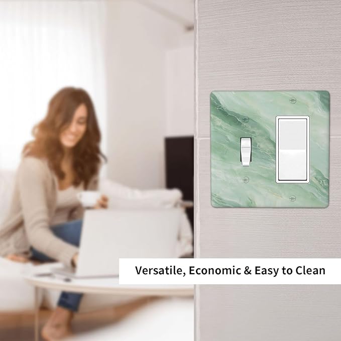 Light Switch Cover Green Marble Luxury Abstract 2 Gang Toggle Rocker Combo Socket Cover Wall Plates Decorative Switch Plates and Outlet Covers for Bathroom Bedroom Decor