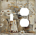 Rustic Flowers Daisy Floral White Wooden Planks Wallplates 1 Toggle 1 Duplex Switch Plate Electrical GFCI Faceplate Decorative Light Switch Covers for Farmhouse Home Decor