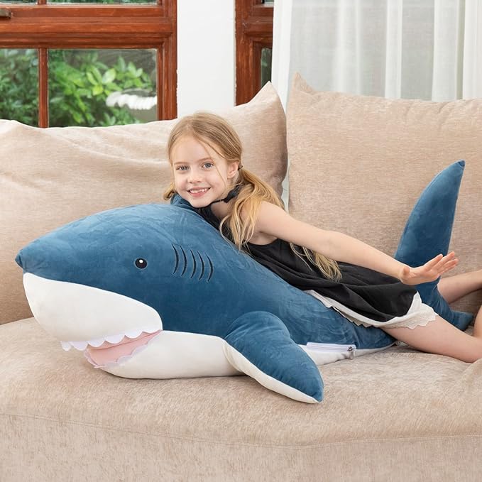 MorisMos 51inch Giant Shark Stuffed Animal, Large Shark Plush Toy Pillow Gift for Kids, Girlfriend, Blue