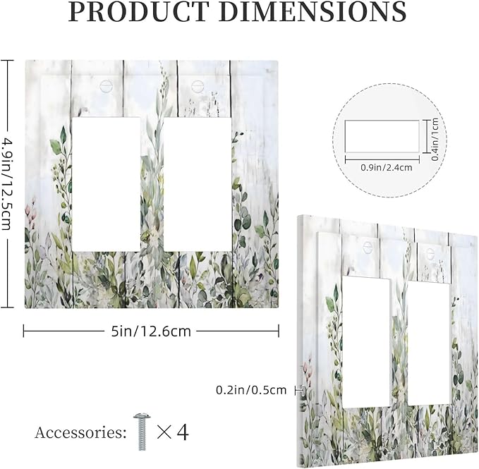 Sage Green Eucalyptus Rustic Country Botanical Leaf Flower Decorative Outlet Covers 2 Gang Double GFCI Rocker Electrical Wall Panels Light Switch Cover Plate for Farmhouse Bedroom Decor