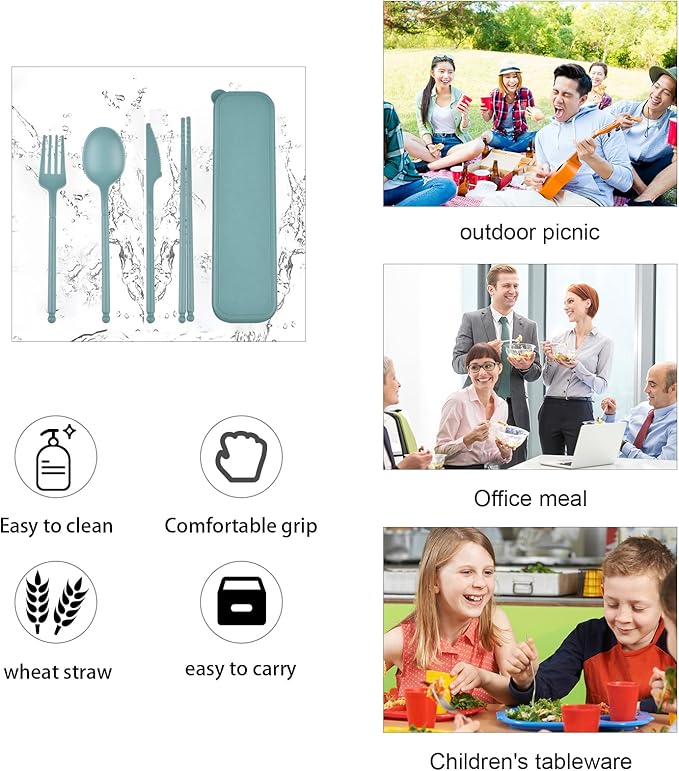 Camping Utensil Set, Reusable Utensils Set with Case, Plastic Cutlery Set Forks Spoon Tableware Chopsticks, Portable Cutlery Set for Travel Picnic Camping or Daily Use (Orange)