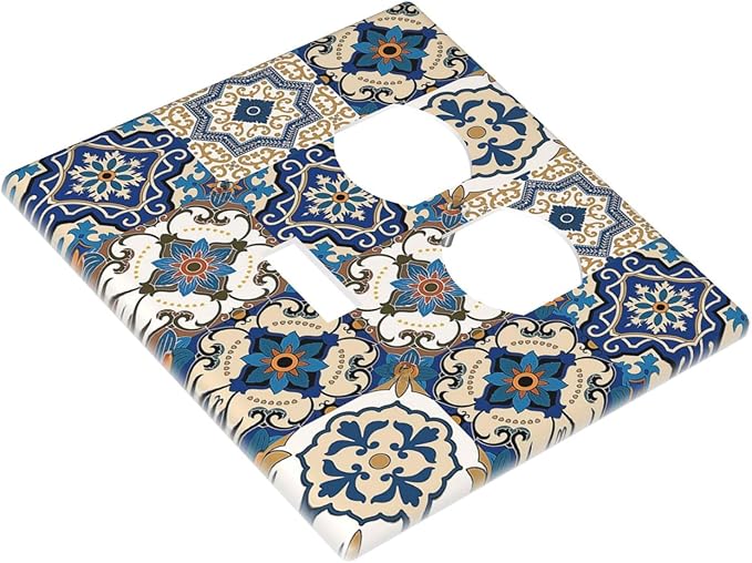 Wallplates Mandala Decorative Tile Talavera Moroccan Tiles 1 Toggle 1 Duplex Switch Plate Electrical GFCI Faceplate Decorative Light Switch Covers for Bedroom living Room Decor