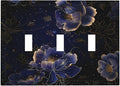 Navy Blue Floral Vintage Flower Dark Watercolor Decorative Switch Plates 3 Gang Wall Plate Triple Toggle Light Switch Cover Faceplate Electrical Wall Panels for Bedroom Living Room Decor