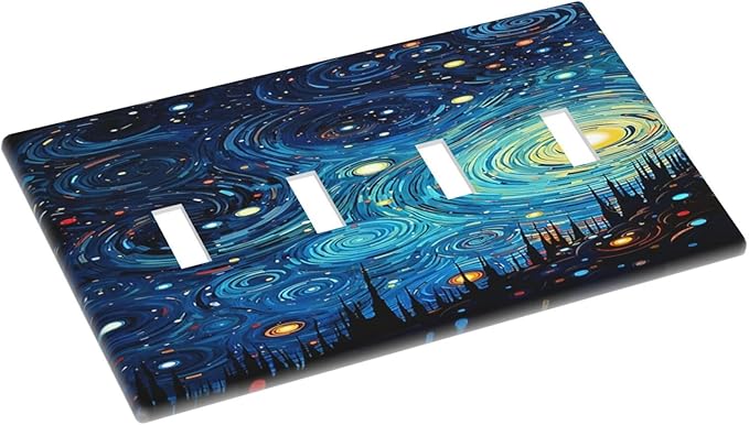 Light Switch Cover Plate Abstract Starry Night Style 4 Gang Quad Toggle Wall Plate Electrical Outlet Cover Decorative Switch Plate Covers for Home living Room Decor