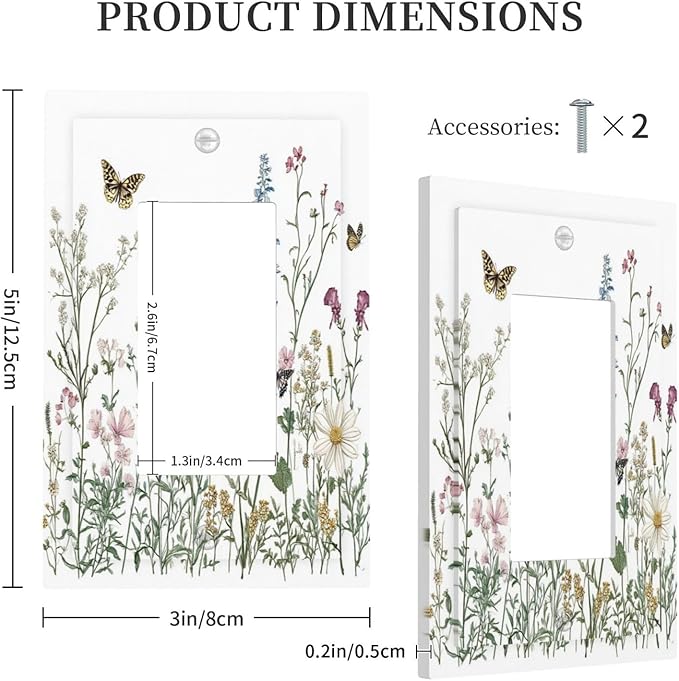 Decorative Outlet Covers Rustic Wildflowers Butterfly Colorful Floral 1 Gang Single Rocker Light Switch Cover Plate Wall Plates Gfci Faceplate For Bed Room Living Room Decor