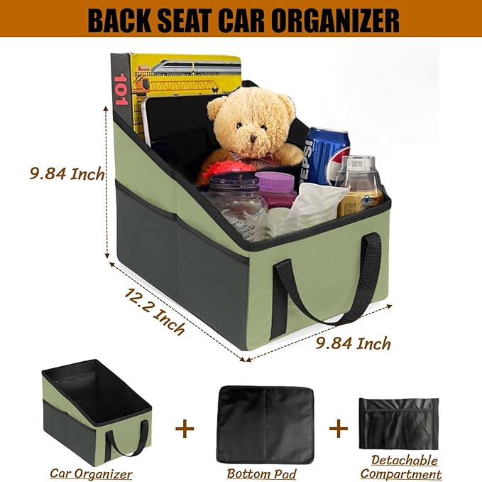 BLIRITEL Car Seat Organizer for Front & Back Seat, Passenger Seat Organizer, Small Car Seat Storage Caddy for kids & Adult with Divide, Handles and Multiple Mesh Pockets (Cyan)