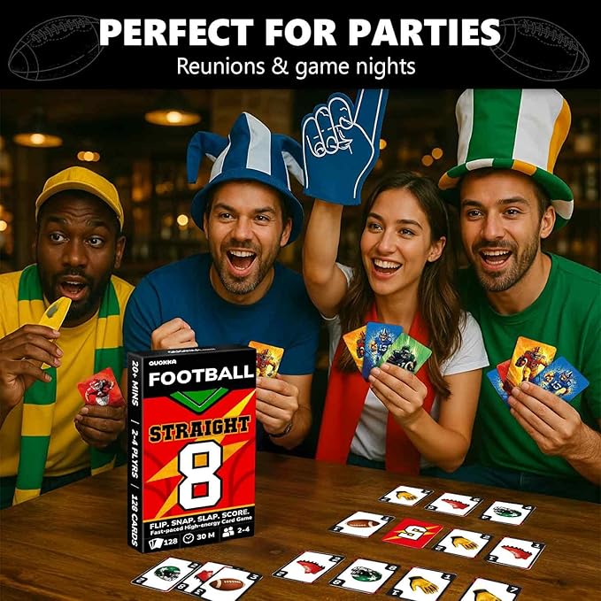 QUOKKA Football Fast-Paced Card Game for Kids & Adults – 128 Cards & Easy Rules – Quick & Fun Matching Game – 2-4 Players – Ages 8+ – Perfect for Family Games Night, Travel and Parties