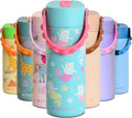 Elemental Insulated Kids Water Bottle, Stainless Steel Water Bottle with Straw Lid & Pop-It Handle, Leak-Proof Water Bottles for School, Boys or Girls, Travelling and Sports, 18oz - Meowmaid