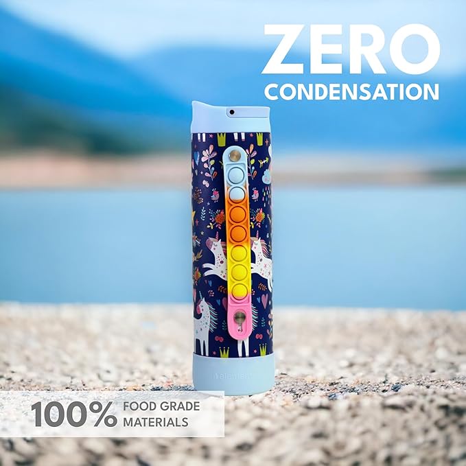 Elemental Iconic Kids Water Bottle for School - 100% Leak-Proof Insulated Water Bottles with Straw Lid & Pop-It Handle for Boys & Girls - Triple-Wall Insulated & BPA-Free, 20oz – Unicorn