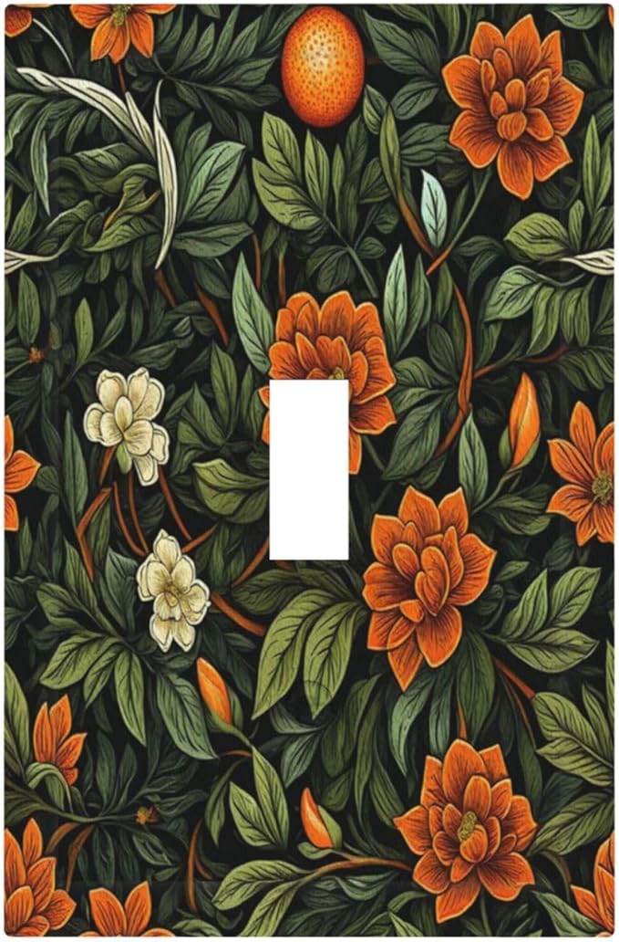 Light Switch Cover Plate William Morris Orange Flowers Rustic Leaves Floral 1 Gang Single Toggle Decorative Switch Plates Wall Plates Electrical Faceplate for Bathroom Bedroom Decor