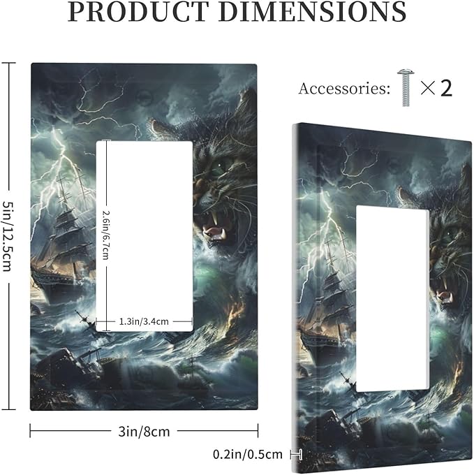 Light Switch Cover Plate funny Cat Stormy sea Lightning Sailboats 1 Gang Outlet Covers Single Rocker Decorative Switch plates Electrical Wall Plates GFCI Receptacle for Bathroom Kid Room
