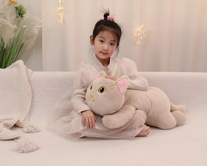 YESGIRL 26.4 inch 5 lbs Cat Weighted Stuffed Animals, Large Weighted Plush Animal, Cute Plush Toy Pillow, Soft Kawaii Plushie Gifts for Adults, Kids, Boys and Girls (Light Gray)