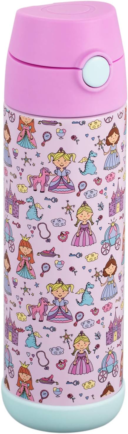 Snug Insulated Kids Water Bottle with Straw & Spout – Double-Wall Stainless Steel, Leakproof, Easy-Flip Lid – For School, Travel, Toddlers & Big Kids - Princess, 17oz