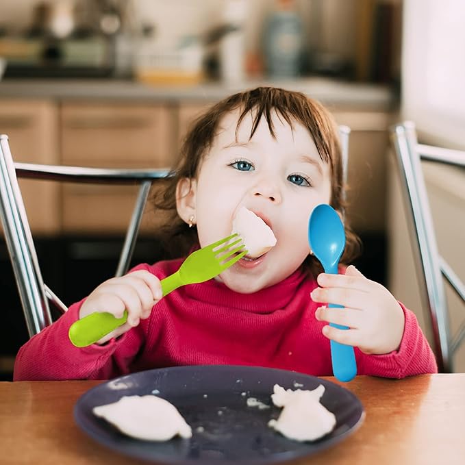 PLASKIDY Toddler Utensils Set of 18 Plastic Kids Utensils Forks and Spoons - BPA FREE/Dishwasher Safe Toddler Flatware Set Brightly Colored Children's Safe Silverewre Cutlery Set