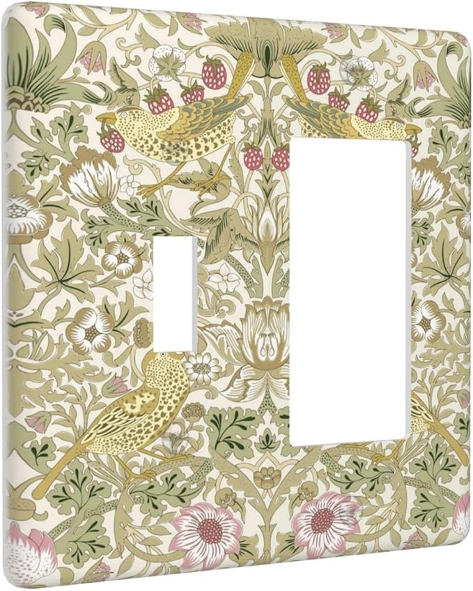 William Morris Vintage Strawberry Bird Botanical Outlet Covers 1 Toggle 1 Rocker Combination Decorative Wall Plate Electrical Switch Plates Light Switch Cover Plate for Farmhouse Home Decor