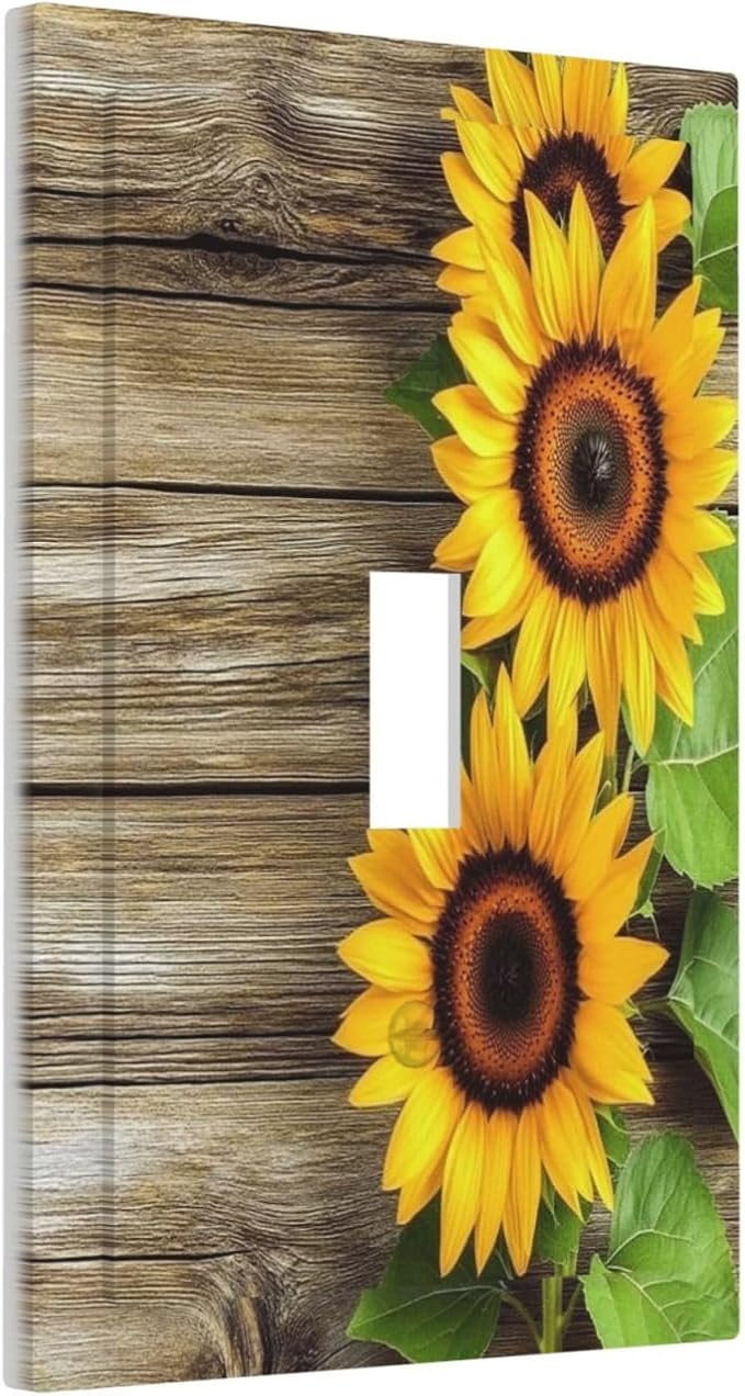 Decorative Light Switch Cover Sunflowers Rustic Wood 1 Gang Single Toggle Device Electrical Faceplate Switchplates Decorator Outlet Wall Plate For Farmhouse Cabin Decor