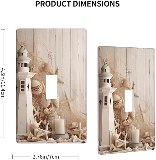 1-Gang Toggle Light Switch Plate, Neutral Coastal Lighthouse Seashell Printed Wall Plate, Beach Farmhouse Decor for Bathroom Beach House