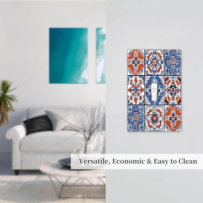 Decorative Light Switch Cover Colorful Talavera Mexican Tile 1 Gang Single Toggle Device Electrical Faceplate Switchplates Decorator Outlet Wall Plate For Bathroom Kitchen Decor