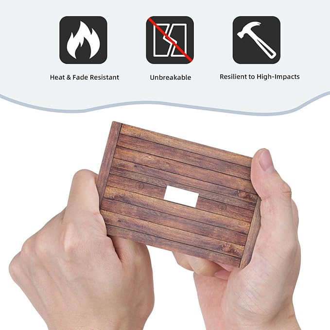 Decorative Switch Cover Plate with Wood Texture Rustic Vertical Planks Brown Design Single Gang Toggle Switch Plate Light Switch Covers Artistic Faceplate Vintage Aesthetic Kitchen/Bedroom