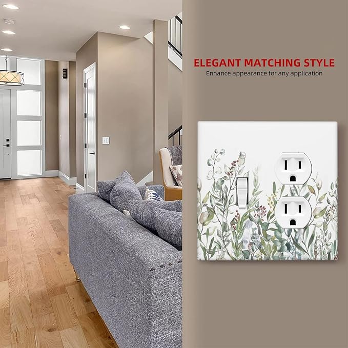 Wildflower Garden Rustic Green Leaf Floral Wallplates 1 Toggle 1 Duplex Switch Plate Electrical GFCI Faceplate Decorative Light Switch Covers for Bed Room Living Room Decor