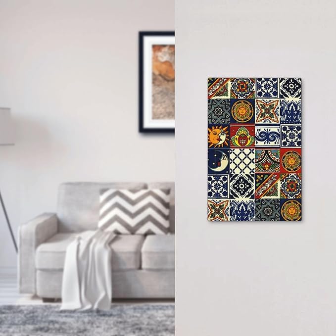 Colorful Boho Sun Moon Mexico Talavera Tile Decorative 1 Gang No Device Blank Wall Plate Oversize Hippie Mosaic Tiles Electric Unused Receptacle Decorator/Gfci Light Outlets/Switches Face Plate Cover