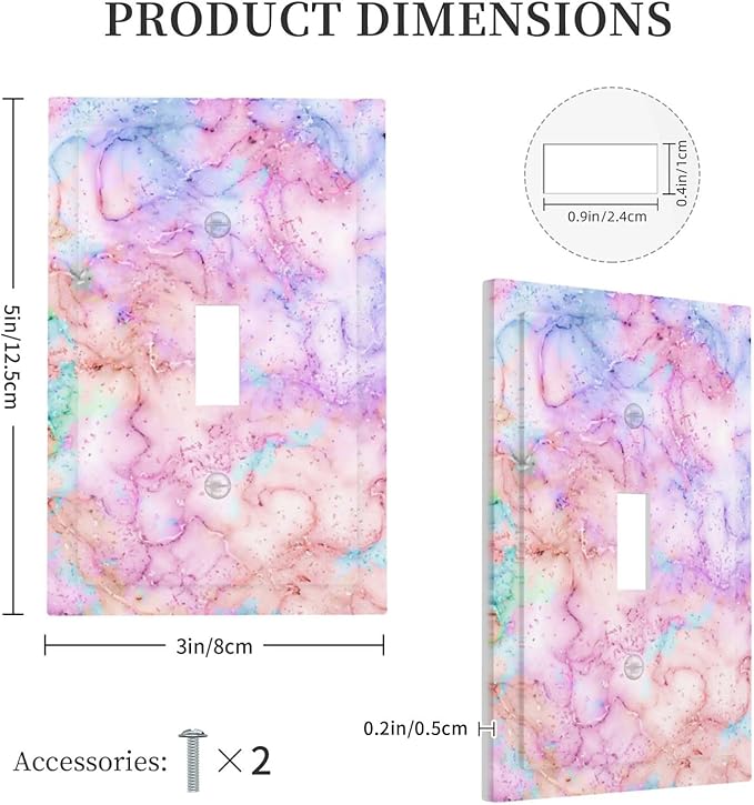 Decorative Switch Plate Covers Cute Marble Texture 1 Gang Single Toggle Light Switch Cover Pink Purple Gold Abstract Jumbo Size Wall Plate Electrical Switchplate Receptacle Plug for Kids Girls Nursery