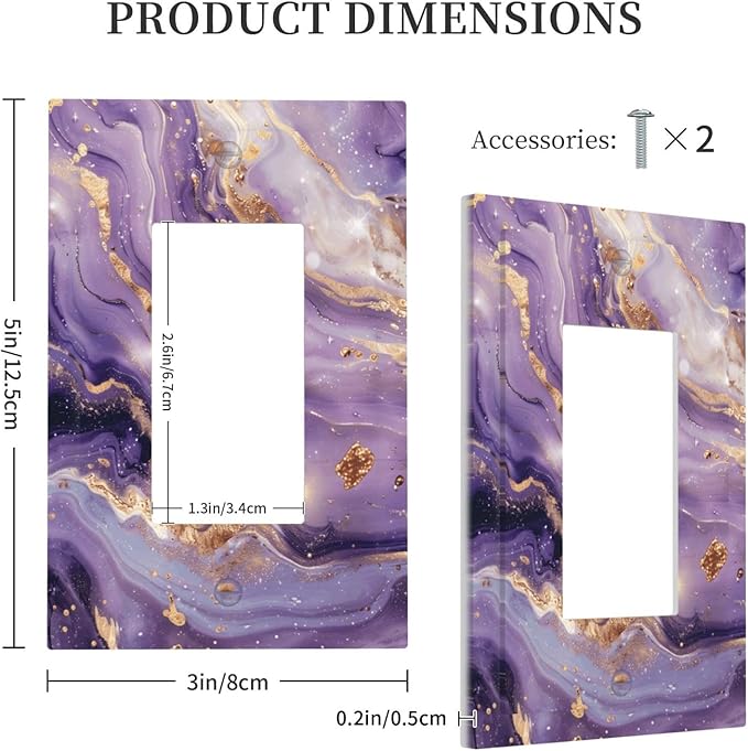 Abstract Purple Gold Marble Texure Luxurious Decorative Outlet Covers 1 Gang Single Rocker Light Switch Cover Plate Wall Plates GFCI Faceplate for Bathroom Living Room Decor