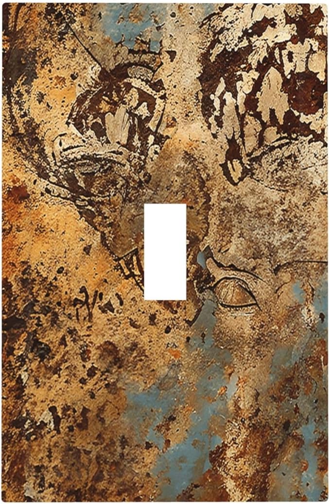 Light Switch Cover Plate Shabby Old Rusty Antique Brass Copper Print 1 Gang Wall Plate Cover Single Toggle Outlet Covers Decorative Switch Plate Covers Electrical Faceplate for Kitchen Home