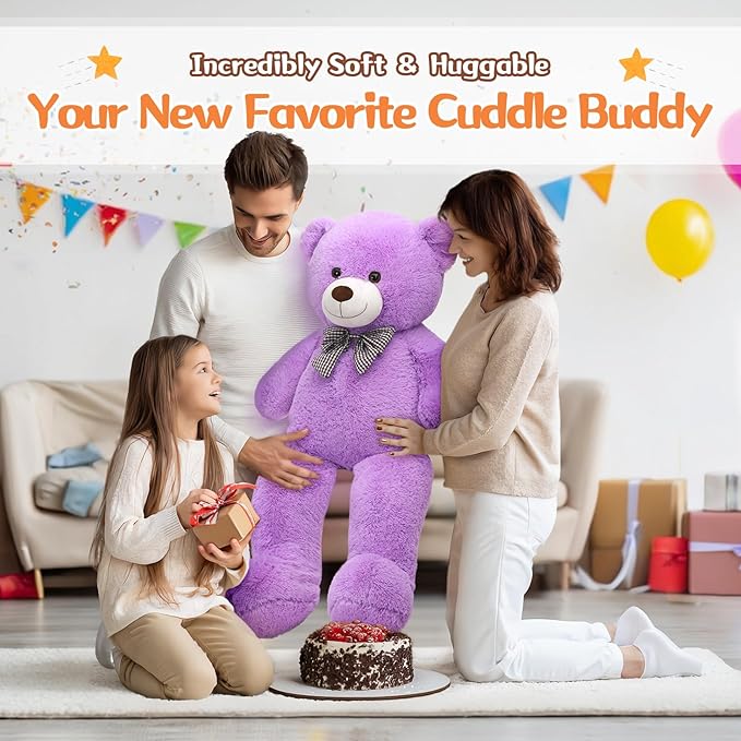 MorisMos Large Teddy Bear, 39inch Giant Teddy Bear Stuffed Animals Plush, Soft Big Bears for Girls Girlfriend, Purple