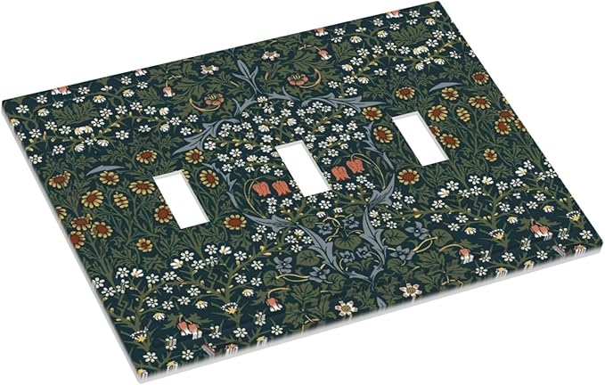 Decorative Switch Plates Colorful Floral Boho Flower Plant Leaf 3 Gang Wall Plate Triple Toggle Light Switch Cover Faceplate Electrical Wall Panels For Bed Room Living Room Decor