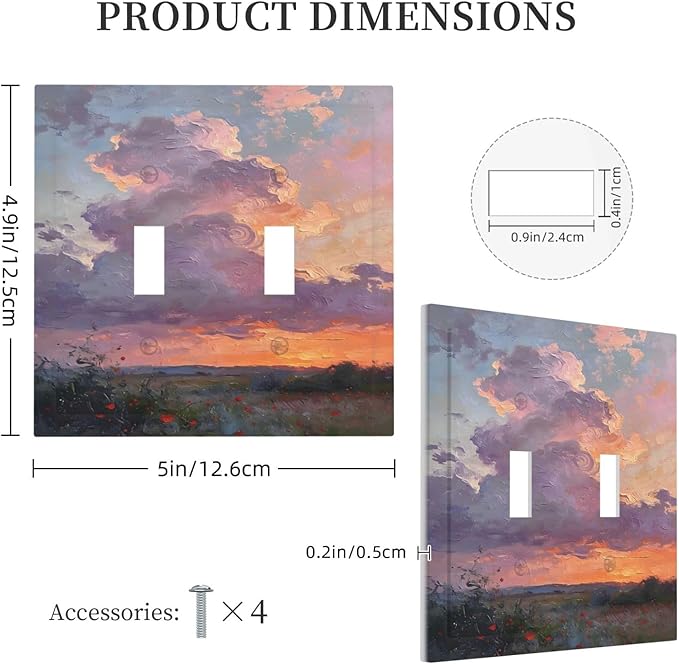 Abstract Sunset Dusk Natural Scenery Wild Flowers Decorative Switch Plates 2 Gang Double Toggle Outlet Light Switch Cover Wall Plate Electrical Faceplate for Farmhouse Bedroom Decor