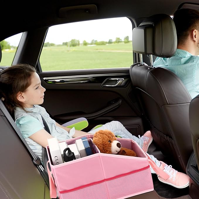 Honeydak Passenger Seat Organizer, Collapsible Car Storage for Console Front/back Seat with Multi-pockets Car Caddy Organizer Suv Truck for Kids Adults Accessories(Pink,2 Compartments)