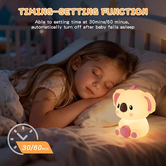 Kids Night Light, Portable 14 Colors Dimmable Warm Touch Koala Night Light Lamp for Baby Nursery, Breastfeeding, Room Decor, Girls Gift